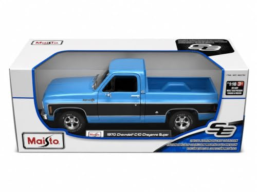 MAISTO 1974 Chevrolet C10 Cheyenne Super Special Edition, blau-weiß - Modellauto 1:18, Originalgetreues Sammlerauto Spielzeugauto mit beweglichen Türen, Kofferraum & Haube, ab 3 Jahren (531467BL)