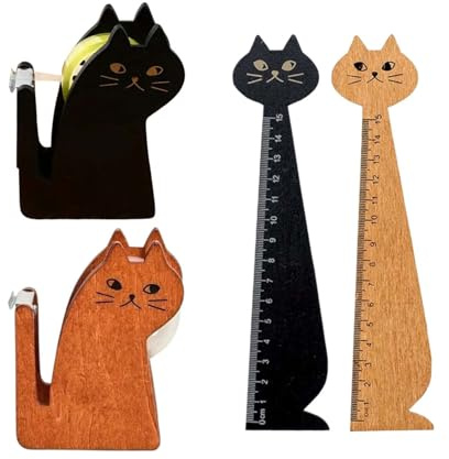 Katzenform Tischabroller Klebeband Mit Einer Rolle Klebeband, Katze Lineal, Klebebandabroller Vintage, Niedliche Katze Tischerabroller Aus Holz, Zum Schneiden Von Bändern, Schlichten