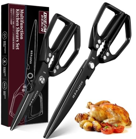 Dream Reach 2PCS Küchenschere Geflügelschere mit Ergonomischem Griff | Standard und Erweiterte Scheren, Scharfe Klinge, für Küche, Fleisch, Geflügel, Fisch, Gemüse