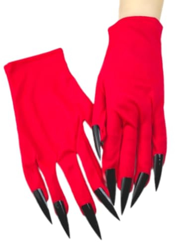 FANSHINUO Realistic Long Nails Gloves for Halloween and Costume Parties Comfortable Short Gloves for Adults and Teens
