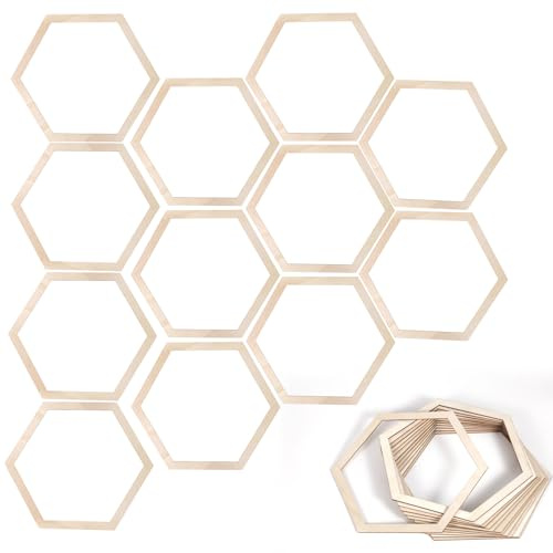 Penitue 12 Stück Waben Dekorationen, 21cm Große Hölzerne Sechsecke Honigwaben Wanddekoration DIY Bienenstock Wandkunst für Baby Shower Honigbienen DIY Geburtstagsfeier Zubehör