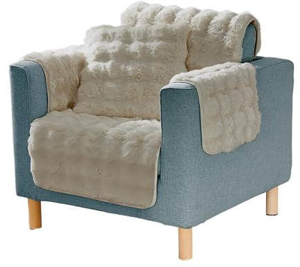 Coopers of Stortford - Bubble Rabbit Fur Like Sofa Cover with Armrest Covers - Luxurious Faux Fur Bubble Fleece, Warm Breathable Fabric, Machine Washable (Beige, Arm Chair)