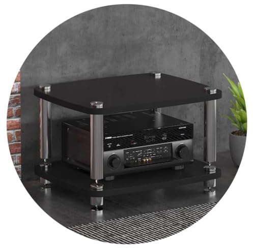 HiFi-Audio-Rack – 2-stufiger Streaming-Geräteschrank mit stoßdämpfenden Füßen für Audio-Video-Komponenten, Schwarz, 60 x 48 x 38 cm