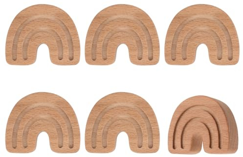 MOROBOR 6PCS Rainbow Shaped Wooden Knobs Single Hole Beech Wood Handles Wood Cupboard Cabinet Handle for Chest of Drawers with Screws