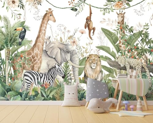 Celestdeco Watercolor Jungle Safari Animal Wallpaper for Kids Room Nursery