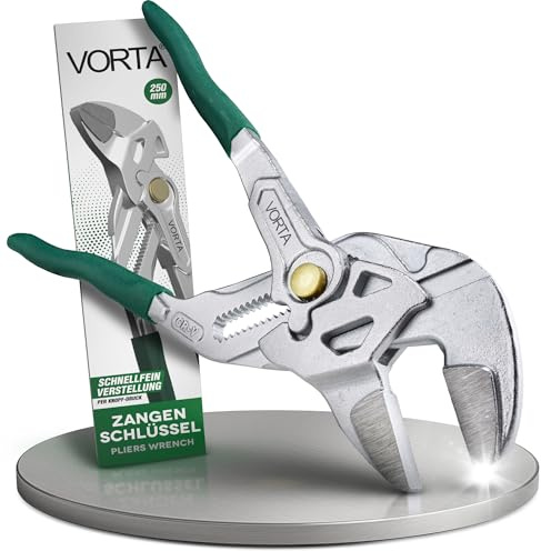 VORTA® Zangenschlüssel 250mm Armaturenzange 52mm Maulweite Sanitär | gehärteter Chrom Vanadium Stahl, EasyClick stufenlos verstellbar, DIN-gefertigt, Wasserpumpenzange für Heizung
