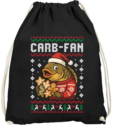 MoonWorks® Turnbeutel Weihnachten Ugly XMAS Spruch lustig Carb-Fan Wortspiel Weihnachtsbeutel Gymbag Schwarz unisize