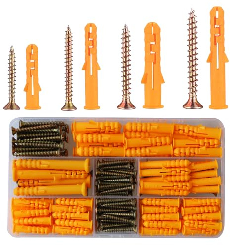 208Pcs Wall Plugs and Screws Set,Expansion Anchor Bolts,Masonry Fixings | M8/M6 Heavy Duty Plasterboard Fixings,Hollow Plugs Assorted with Screws and Washers,For Concrete Brick Drywall TV Bracket