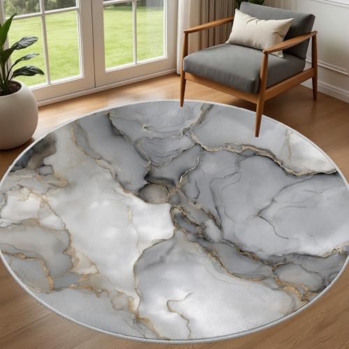 Pggong Marmoriert Teppich Rund 120cm - Abstrakter Marmor Muster Runde