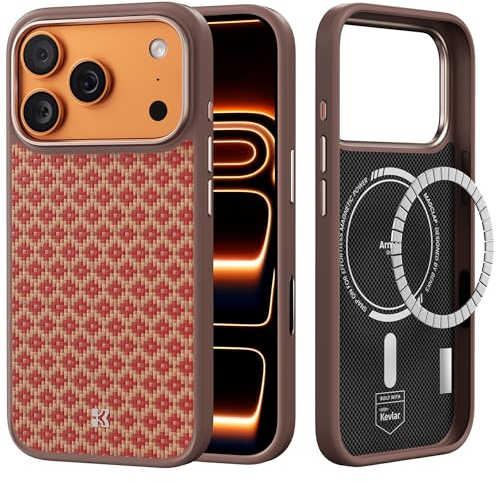 BENKS ArmorPro ArmorGrid Case for iPhone 17 Pro Max with Camera Control Button, [Compatible with Magsafe] Military Grade Protective Case Built with Dupont Kevlar Aramid Fiber and TPU, Terra Orange