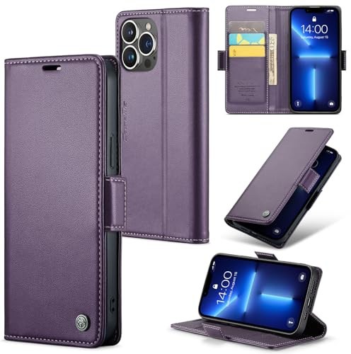 Idhiem for iPhone 13 Pro Max Flip Case, PU Leather Wallet Cover with RFID Blocking, Magnetic Closure Card Holder and Kickstand, Shockproof Protective Case- Purple