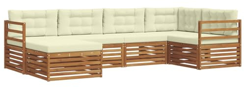 vidaXL Outdoor-Sofagarnitur mit Kissen 6 pcs Natur und Creme, Moderner Outdoor-Sofa, robuster Sitzecke für Garten, bequemer Lounge für die Terrasse