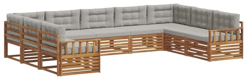 vidaXL Sofagarnituren 9 pcs Natürlich und Hellgrau Massivholz Akazie, Gartenmöbel, modernes Outdoor-Sofa, Robustes Set, Lounge-Sitz, Terrasse, Komfort für Dein Zuhause