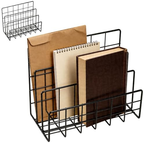 CEWROM Schreibtisch-Organizer aus Metall, 2 Stück Desktop-Aktenordner, Metallgeflecht mit 3 Vertikalen Aufrechten Fächern, Postsortierer, Brief-Organizer für Büro und Zuhause (Schwarz)