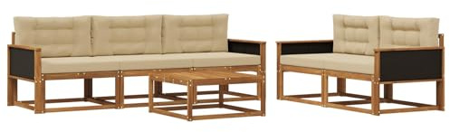 vidaXL Outdoor-Sofagarnitur mit Kissen 6 pcs Natur und Beige, Hochmodernes Gartenmöbel Set, Sofakollektion für draußen, Lounge für Garten, Poolbereich Sitzgruppe