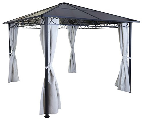 BERLINLODGE Hardtop Pergola | HxBxT 265x300x300cm | Garten Pavillon | Hellgrau 3x3m | Kunststoff-Dach Seitenwand Alu