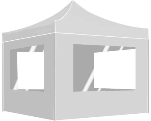 Tente de fête professionnelle pliable avec cadre en aluminium - 2 x 2 m - Blanc - Avec toit et panneaux latéraux - Pour jardin, terrasse, barbecue, mariage, extérieur, protection solaire et pluie