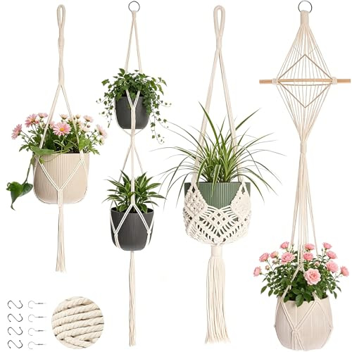 SERAVA 4PCS Pot Suspension Plante Macramé Suspendu Plante Intérieur