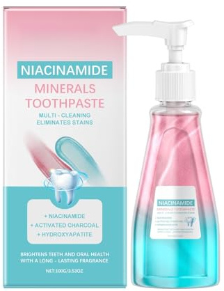 Brightening Niacinamide Toothpaste with Charcoal & Hydroxyapatite | Stain Removal Enamel Care | Fresh Breath Pump Bottle 100g(3PCS)