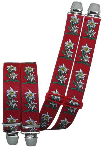 Harrys-Collection Damen Herren Hosenträger mit 4 extra starken Clips Edelweiß 6 Farben!, Farben:rot