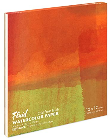 Fluid Watercolor Paper 881212 140LB Cold Press 12 x 12 Block, 15 Sheets