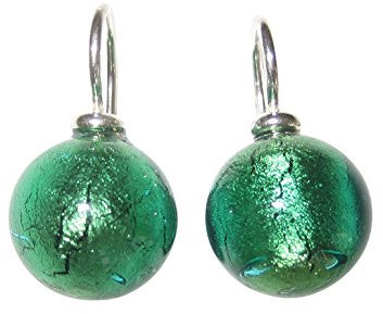 Ohr-Hänger Ohrringe Murano-Glas Perle grün 12 mm Durchmesser rund Sterling-Silber 925-er Goldschmiede-Arbeit Handarbeit Unikat Hingucker Geschenk