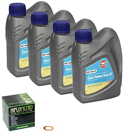 Gulf Power Trac (10W-40) Ölwechsel-Set Suzuki GSX 750, Bj. 80-81 - Motoröl, HiFlo Ölfilter und Dichtring
