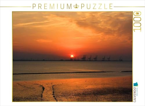 Puzzle · Sonnenuntergang am Jade-Weser-Port | Blick auf Wilhelmshaven · 1000 Teile · Lege-Größe 64 × 48 cm · CALVENDO Puzzle