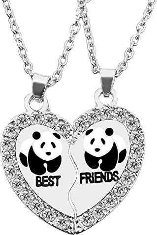 HOUSWEETY 2 Pcs Collier d'Amitie Forever Pendentif Coeur Briser Couple Puzzle Pandas Best Friends pour Femme