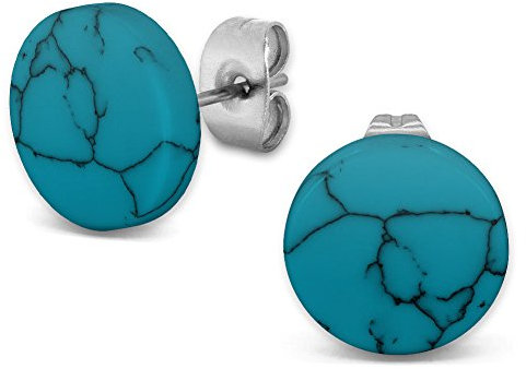 Soul-Cats 1 Paar Ohrstecker marmoriert weiß blau türkis Marmor-Struktur rund Ohrringe, Farbe: blau