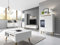 Furniture24 Wohnzimmer Set NORDI Kommode Vitrine Couchtisch Tv Schrank Hängeregal mit LED Beleuchtung Skandinavische Stil (Weiß/Weiß Hochglanz)