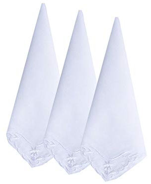 MileyMarla Damen Stickerei Cotton White Einstecktücher Spitze Hochzeit Hankies Einheitsgröße A-3pcs