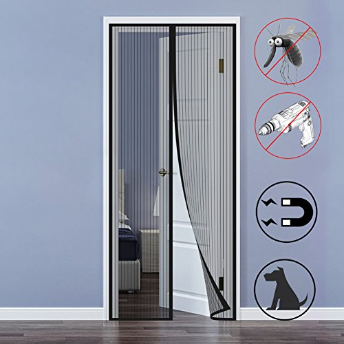 QH-Shop Porte Moustiquaire, Moustiquaire Magnétique Mailles Ultra Fine Aimants Fermeture Automatique pour Couloirs Portes Patio Rideau Anti Moustique Bogues Pas de Forage 90 x 210cm
