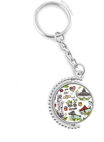 DIYthinker Frühling Liberty Weiss House USA Graffiti Drehbare Schlüsselanhänger Ringe 1.2 Zoll x 3.5 Zoll Mehrfarbig
