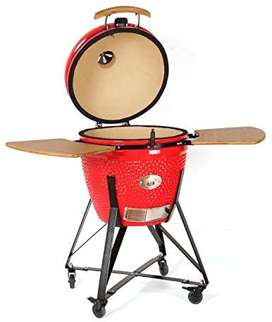 YNNI KAMADO XL 53,3 cm Grill con Chip Feeder, Rosso, BBQ, Ceramica, Egg, Smoker, TQ0C21RE