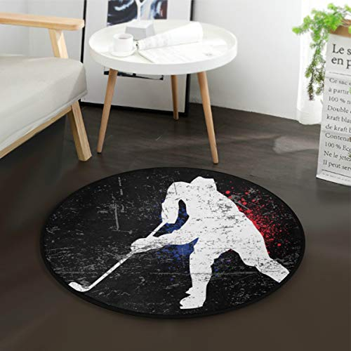 Mnsruu Runder Vintage-Teppich für Eishockeyspieler, rutschfest, bequem, rund, Boden-Teppich für Wohnzimmer, Schlafzimmer, 92 cm Durchmesser