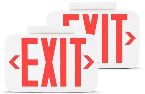 Amazon Basics LED Emergency Exit Sign, Double Face, Fire Resistant, UL Certified, Hardwired with Battery Backup, White, 2-Pack