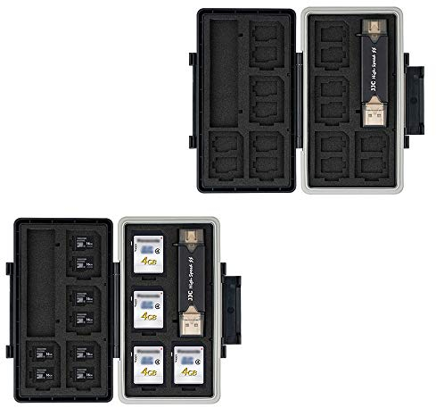 JJC Boîte de Rangement pour Cartes mémoire - Étui étanche pour 8 Cartes SD et 16 Cartes Micro SD (avec Lecteur de Carte SD/Micro SD)