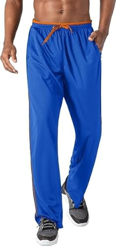 KEFITEVD Men's Tracksuit Bottoms Open Hem Quick Dry Mesh Joggers Lightweight Sport Trousers Loose Fit Gym Sweatpants with Zip Pockets