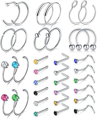 incaton 20G Nose Ring Nose Stud Nose Hoop Surgical Stainless Steel L Shape Nose Screw Bone C Shape High Nostril Piercing Jewelry
