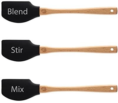 MasterChef Teigschaber Küchenhelfer Set, Pfannenwender Silikon, Nützlich als Kochlöffel, Tortenspachtel, Silikonschaber & Teigspachtel, Spülmaschinenfest Backutensilien mit Holzgriffe, 3-teilig