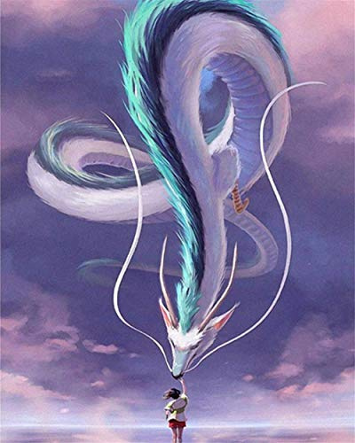 LSDEERE DIY Malen nach Zahlen-Ölgemälde Geschenk für Erwachsene Kinder Anime Mädchen und weißer Drache Malen Nach Zahlen Kits Wohnzimmer Schlafzimmer Wanddekoration 16 * 20inch