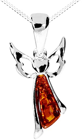 Kette mit Anhänger - kleiner Engel - Silber 925/000 - Bernstein