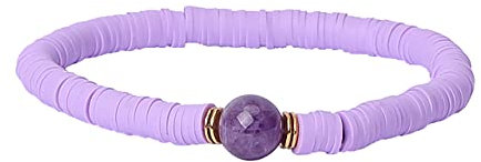 MILAKOO Amethyst Armband Weiche Keramik Armband Lila Perlen Armbänder Flache Tonperlen Scheibe 5mm