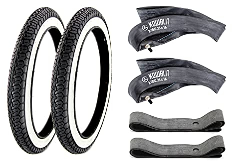 6 teiliges Set Sava Mitas Weißwand Reifen 2,25 x 16 Zoll + Kowalit Schläuche + Felgenbänder für Roller, Mofa, Moped