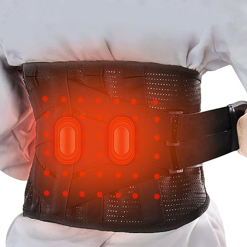 GINEKOO Rückenstützgürtel mit Heizkissen zur Schmerzlinderung im unteren Rücken, Lendenwirbelstütze für Damen und Herren bei Bandscheibenvorfall, Ischias, L