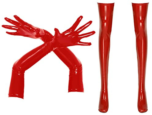 CHICTRY Womens PVC Leather Long Gloves Stretchy Opera Length Finger Gloves Evening Party Dress Up 2# Red M