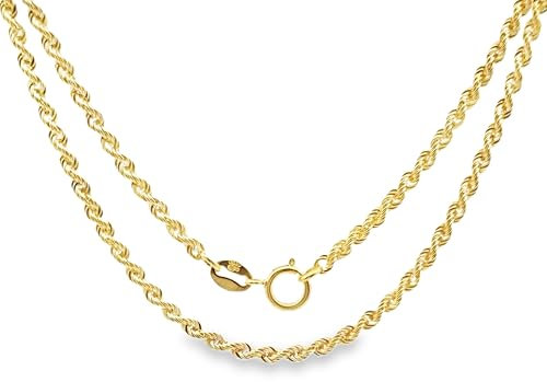 World of Jewellery 9ct 2mm Gold Rope Chain Necklace 16 Inch Long