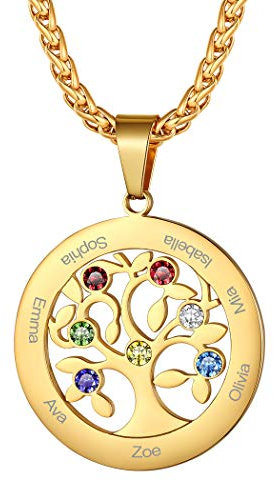 Suplight Collar Árbol de la Vida Colgantes Personalizados Collar con Piedra Natural Collar Arbol de la Vida Dorado