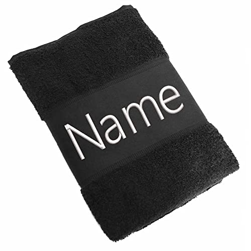 Elefantasie Handtuch Badetuch Badehandtuch aus 100% Baumwolle mit Namen personalisiert Bestickt Schwarz 50x100cm